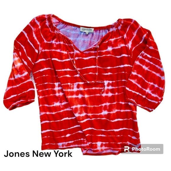 Jones New York Sport SZ XL Woman’s Coral Orange Tie-Dye 3/4 Sleeve Top - Picture 1 of 12